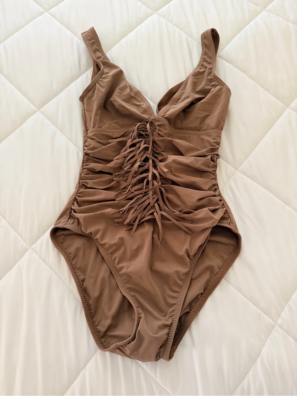 Ruched One-Piece Swimsuit in Brown